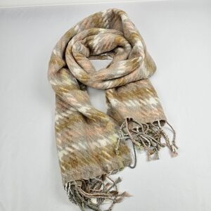 Madewell Wool Blend Pink, Cream, Camel Plaid Soft Fuzzy Oversized Scarf …